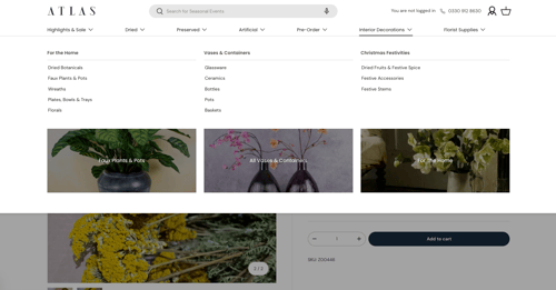Screenshot of Atlas flowers website navigation