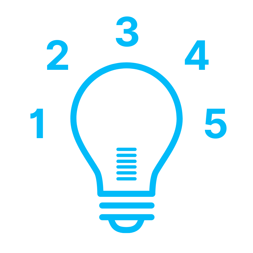 An icon showing a lightbulb surrounded by numbers