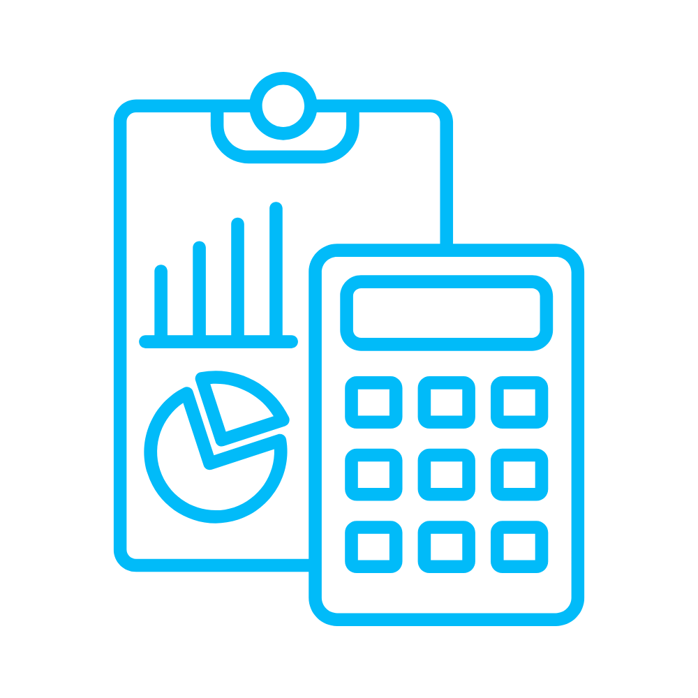 accounting icon showing a calculator and a clipboard