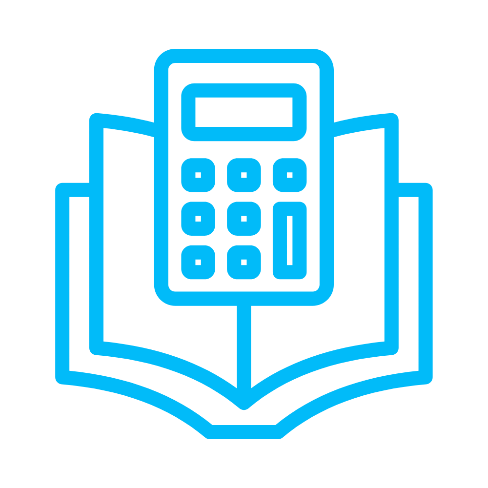 bookkeeping icon showing a calculator inside a book